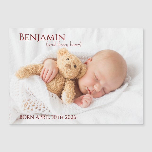 Modern Timeless Photo Magnetic Baby Announcement (Devant)