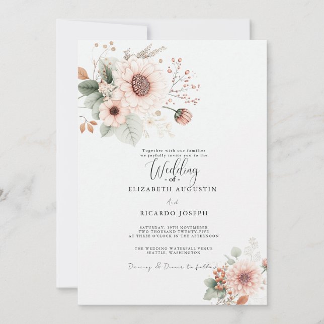 Modern Trendy Dusty Rose Blush Wedding  Invitation (Devant)