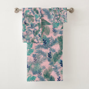 Modern Tropical Blue Foliage Pink Pattern