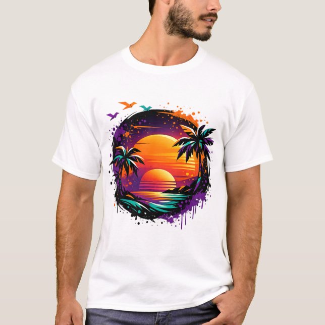 Modern Tropical Sunset Streetwear T-Shirt – Abstra (Devant)