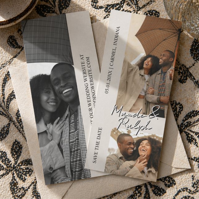 Modern Vertical Photo Strip Wedding Save the Date (Modern Vertical Photo Strip Wedding Save the Date
)