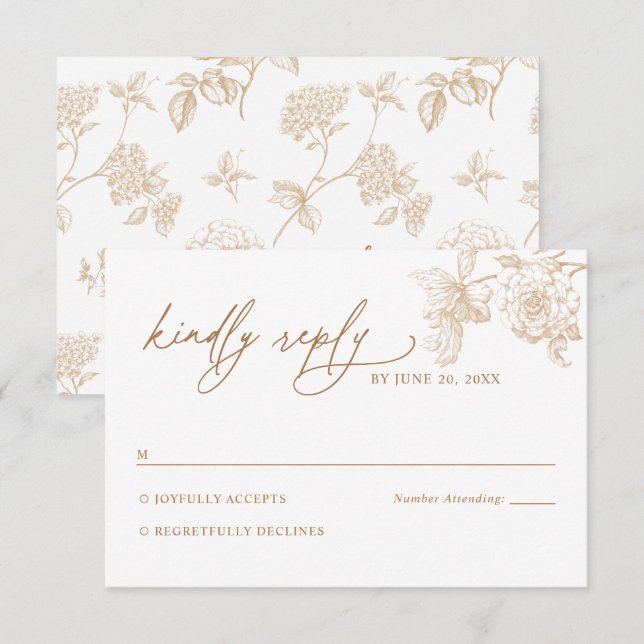Modern Victorian Gold Floral Wedding RSVP Card (Devant / Derrière)