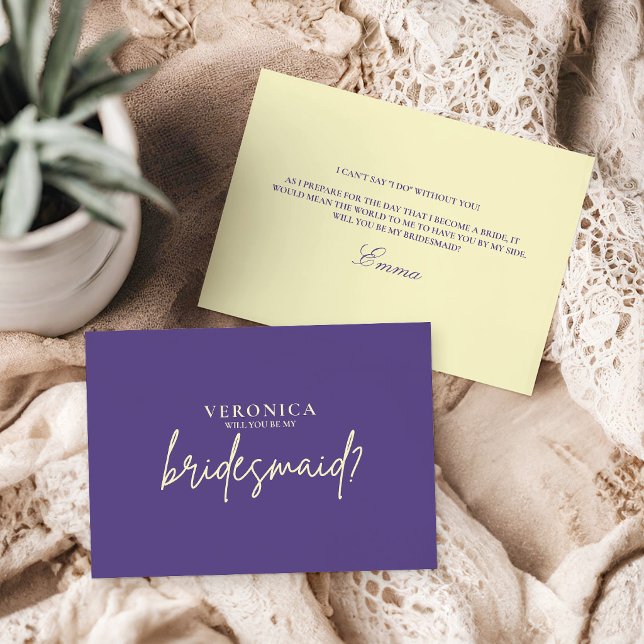 Modern Violet Yellow Bridesmaid Proposal Card (Créateur téléchargé)