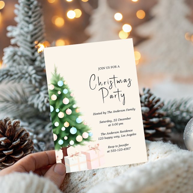 Modern Watercolor Christmas Tree Party Invitation  (Créateur téléchargé)