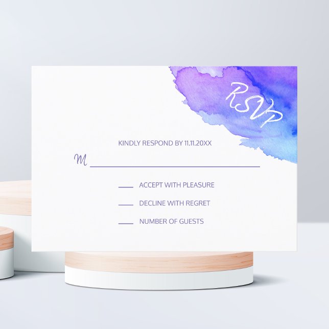 Modern Watercolor Purple Blue RSVP Insert Cards (Créateur téléchargé)