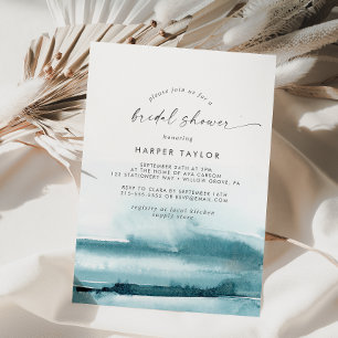 Modern Watercolor   Teal Bridal Shower Invitation