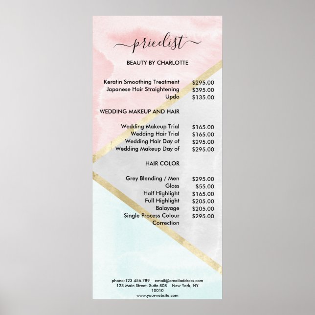 Modern Watercolour Style Pricelist Poster (Devant)