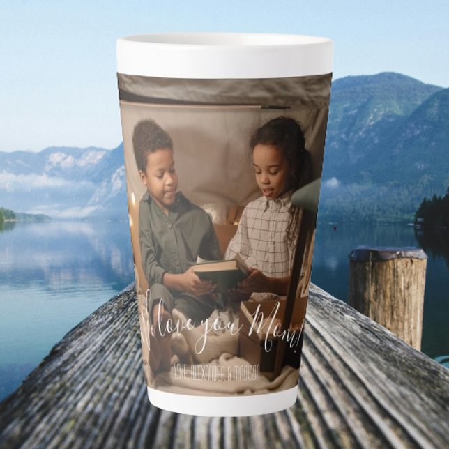 Modern We Love You Mom Photo Latte Mug (Modern We Love You Mom Photo Personalized Latte Mug)
