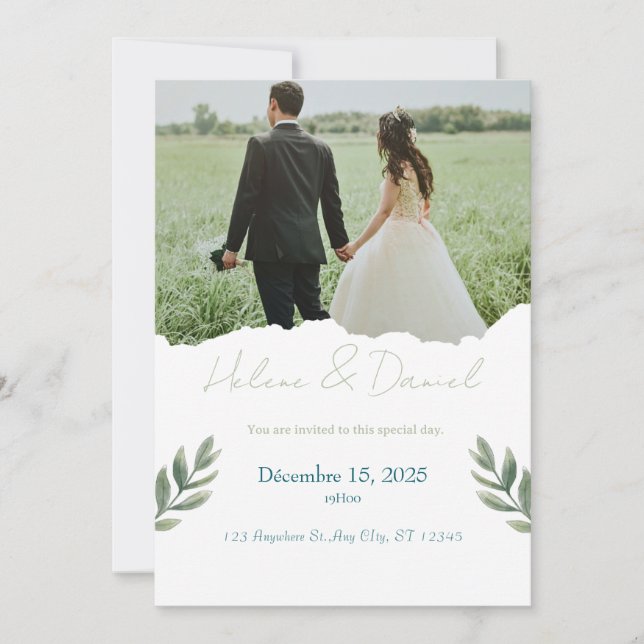 Modern Wedding Invitation – Green Gray (Devant)