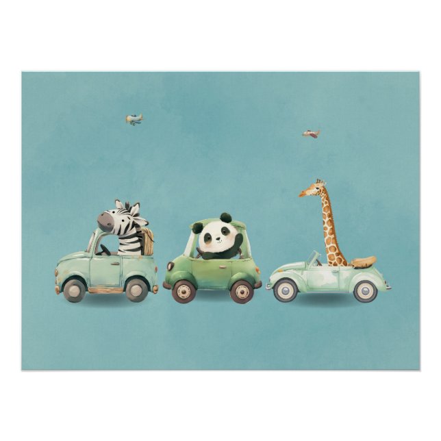 Modern Whimsical Animals in Vehicles Poster (Devant)