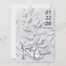 Modern White & Beige Wedding Invitation – Botanica