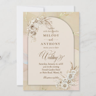 Modern White Boho Floral Arch Wedding Invitation