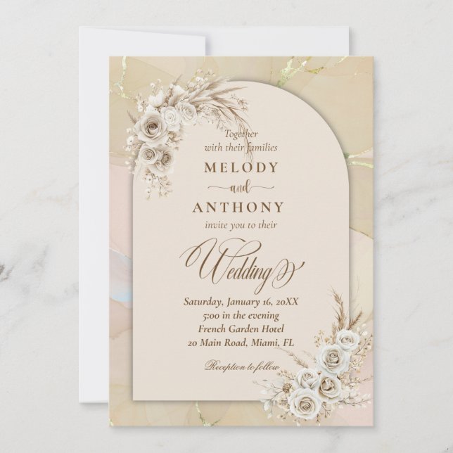 Modern White Boho Floral Arch Wedding Invitation (Devant)