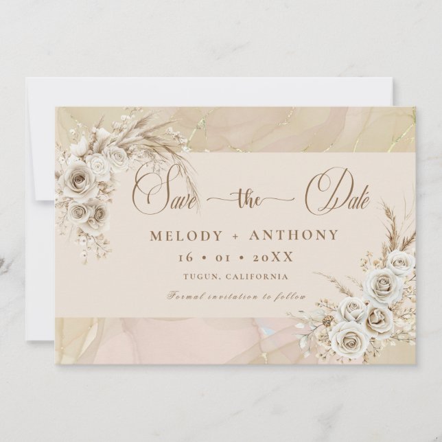 Modern White Boho Floral Wedding Save The Date Car (Devant)