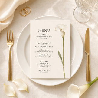 Modern White Calla Lily Minimalist Wedding Menu