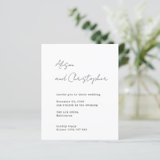 Modern White Elegant Script Wedding Invitation