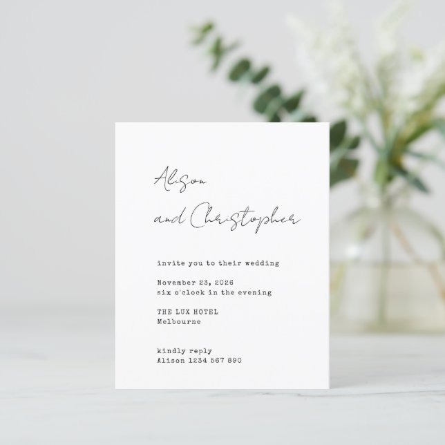 Modern White Elegant Script Wedding Invitation (Debout devant)