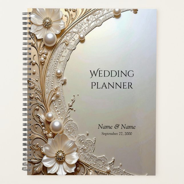 Modern White Flowers Pearls Planner (Devant)