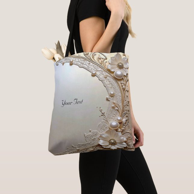 Modern White Flowers Pearls Tote Bag (De près)