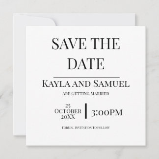 Modern White Save The Date Card with Black Text