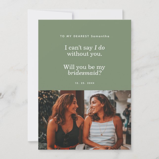 Modern Will You Be My Bridesmaid Photo Card (Devant)