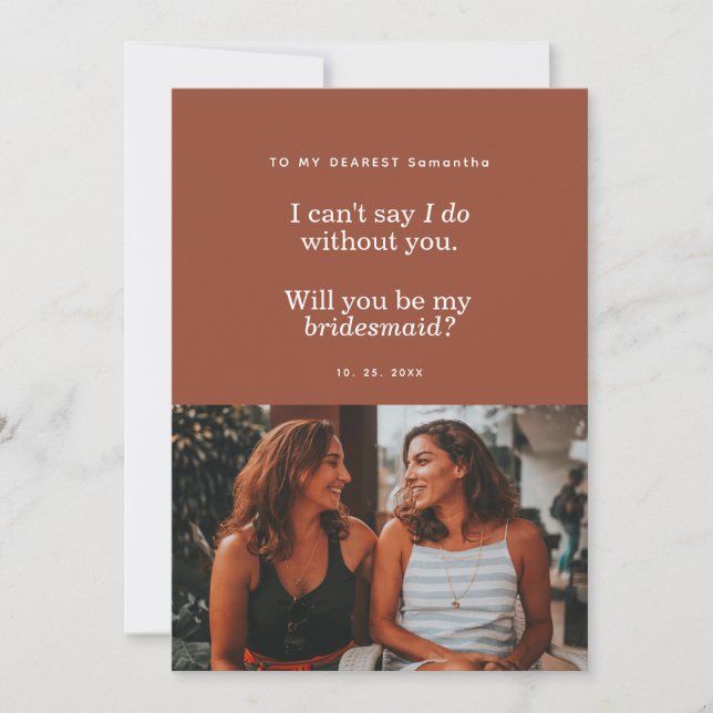 Modern Will You Be My Bridesmaid Photo Card (Devant)