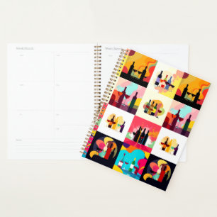 Modern Wine Set Silhouette Collage – Bold Colorful