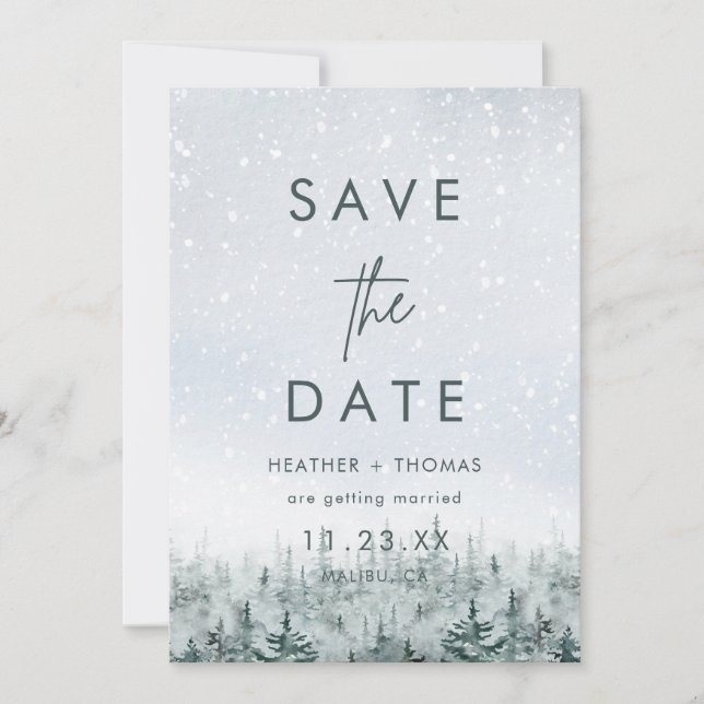 Modern Winter Forest Wedding Save the Date (Devant)