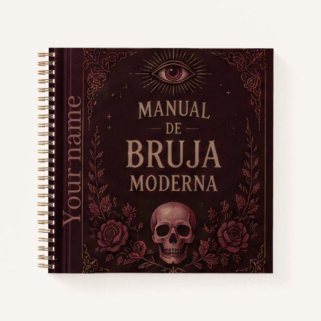 Modern Witch Skull Burgundy Roses Black Journal (Devant)
