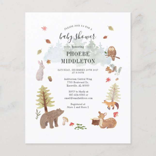 Modern Woodland Animals Boy Baby Shower Invitation (Devant)