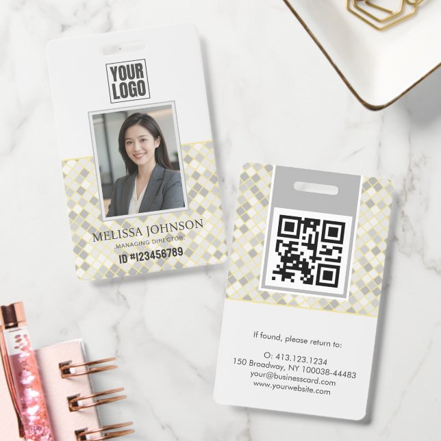 Modern Yellow & Gray Geometric Photo ID Badge (Bureau)