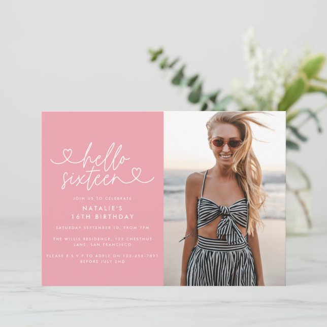 Moderne 16e anniversaire simple élégant script élé (Debout devant)