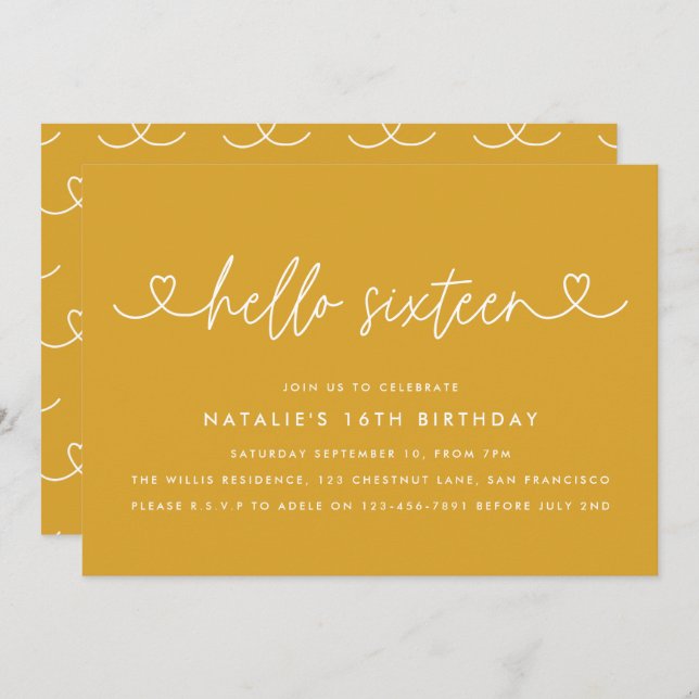 Moderne 16e anniversaire simple élégant script élé (Devant / Derrière)