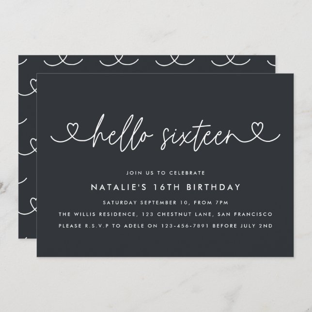 Moderne 16e anniversaire simple élégant script élé (Devant / Derrière)