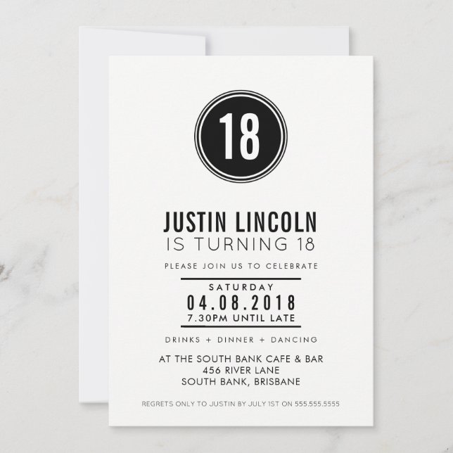 MODERNE 18E anniversaire INVITATION simple tache n (Devant)