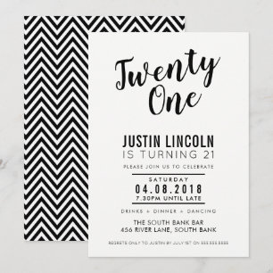 MODERNE 21E anniversaire INVITATION sobre noir
