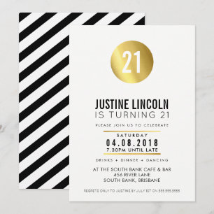 MODERNE 21E anniversaire INVITATION tache or noir
