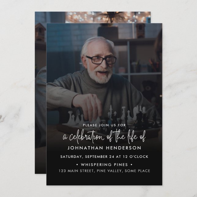Moderne 2-Photo Célébration de la vie Invitation (Devant / Derrière)