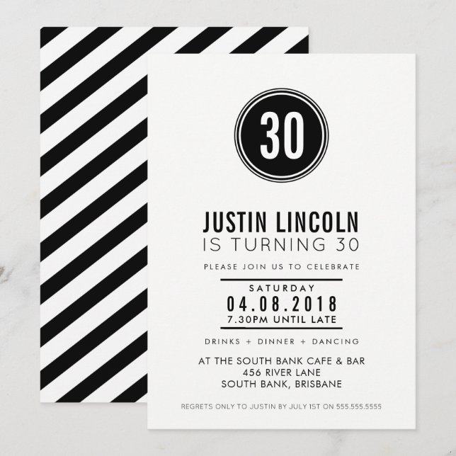 MODERNE 30E anniversaire INVITATION simple tache n (Devant / Derrière)