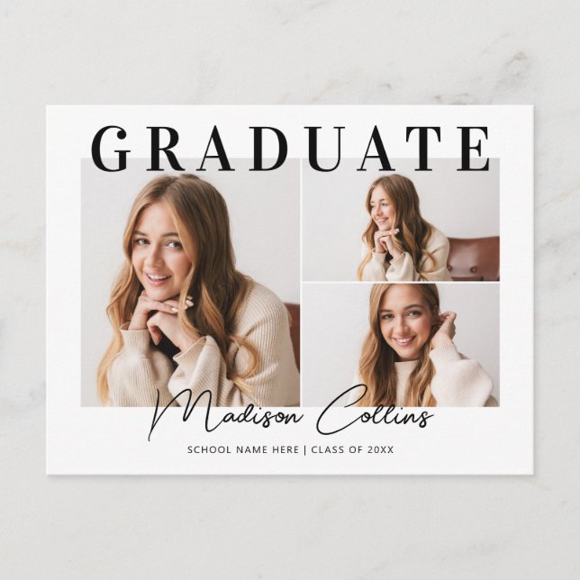 Moderne 3 Photo Graduation Party Invitation (Devant)