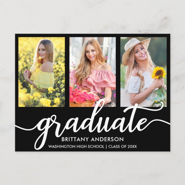 Moderne 3 Photo Graduation Party Invitation B (Devant)