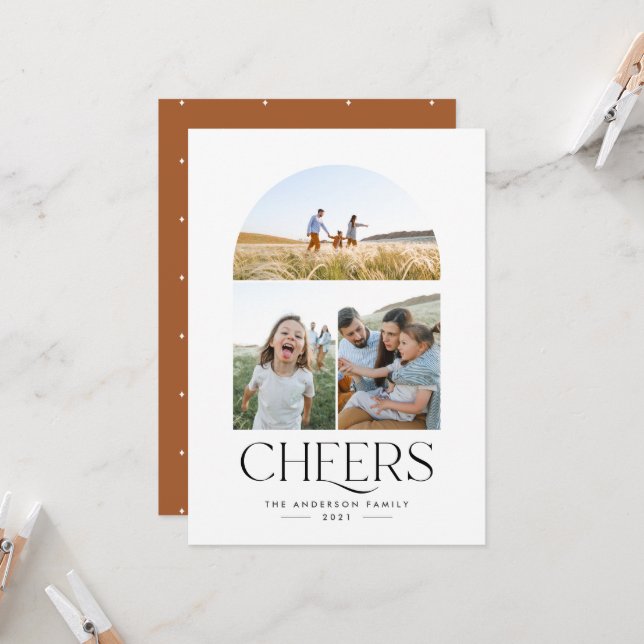 Moderne 3 photo rouille élégante typographie Noël (Devant/Arrière en situation)