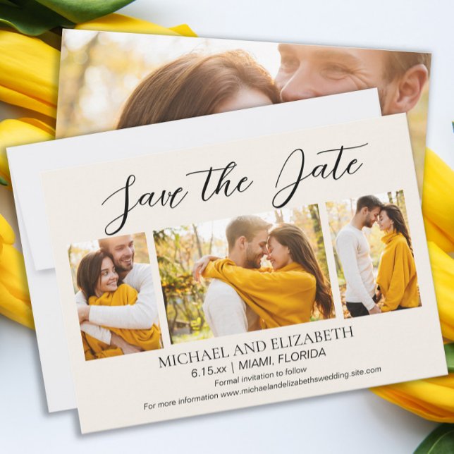 Moderne 4 Photo Faire-Part de Mariage (Wedding Save the Date 4-photo card)