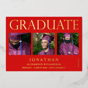 Moderne 4 Photo Foil Faire-part de graduation Roug