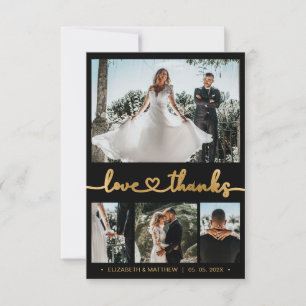 Moderne 4 Photo Gold Heart Script Mariage Merci
