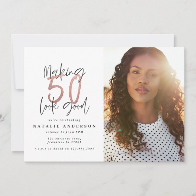 Moderne 50e anniversaire chic typographie or rose (Devant)