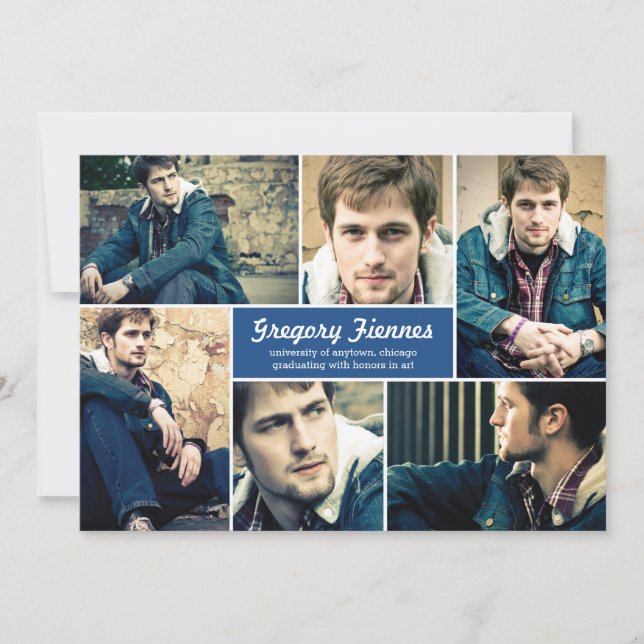 Moderne 6 Photo Faire-part de graduation en bleu (Devant)