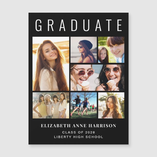 Moderne 8 Photo Black Graduation Faire-part (Devant)