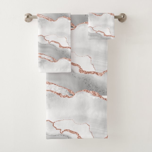 Moderne Abstrait Blanc Agate Rose Or Pailleté  (En situation)