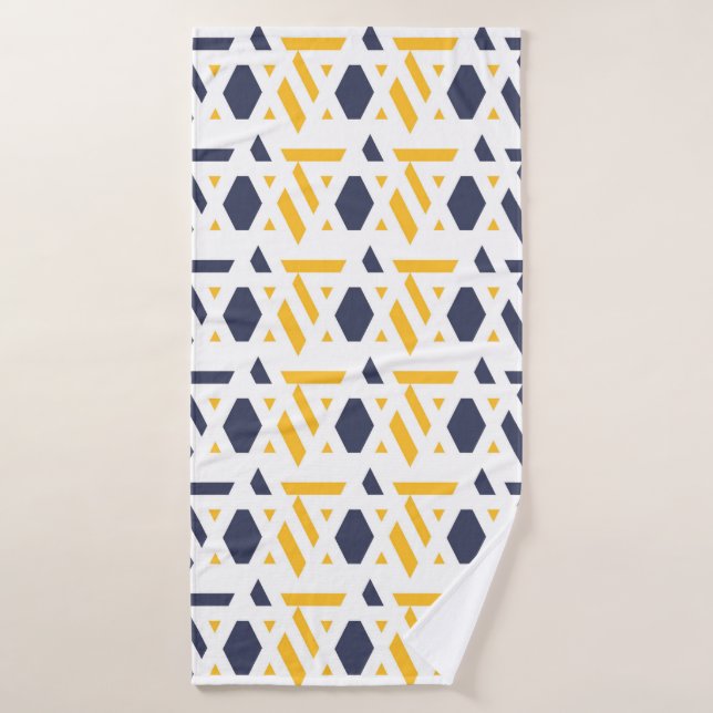 Moderne, abstrait, bleu marine, jaune, blanc motif (Serviette de bain)